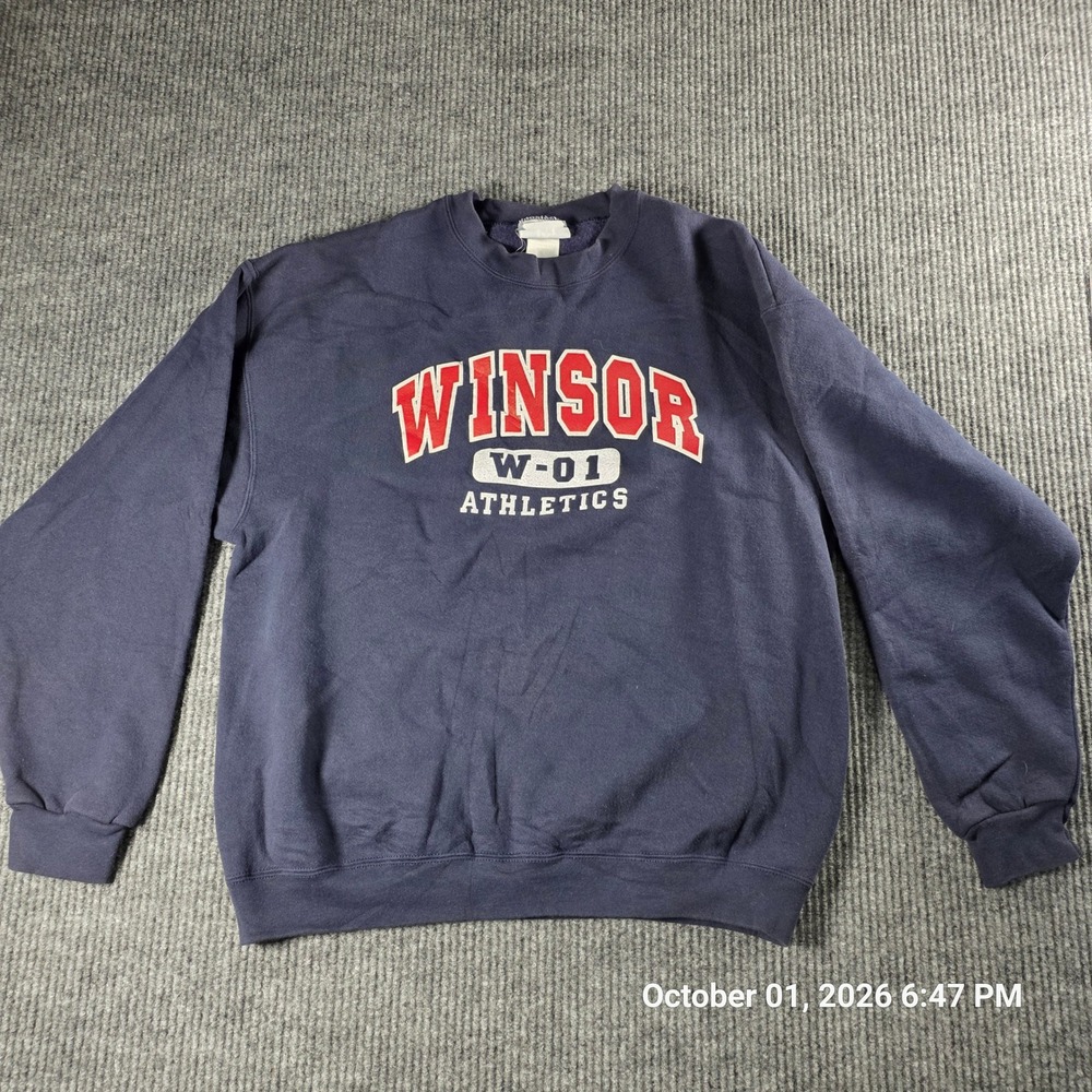 Vintage Lee Ultraweight Winsor Athletics Crewneck Sweatshirt Navy Blue XL